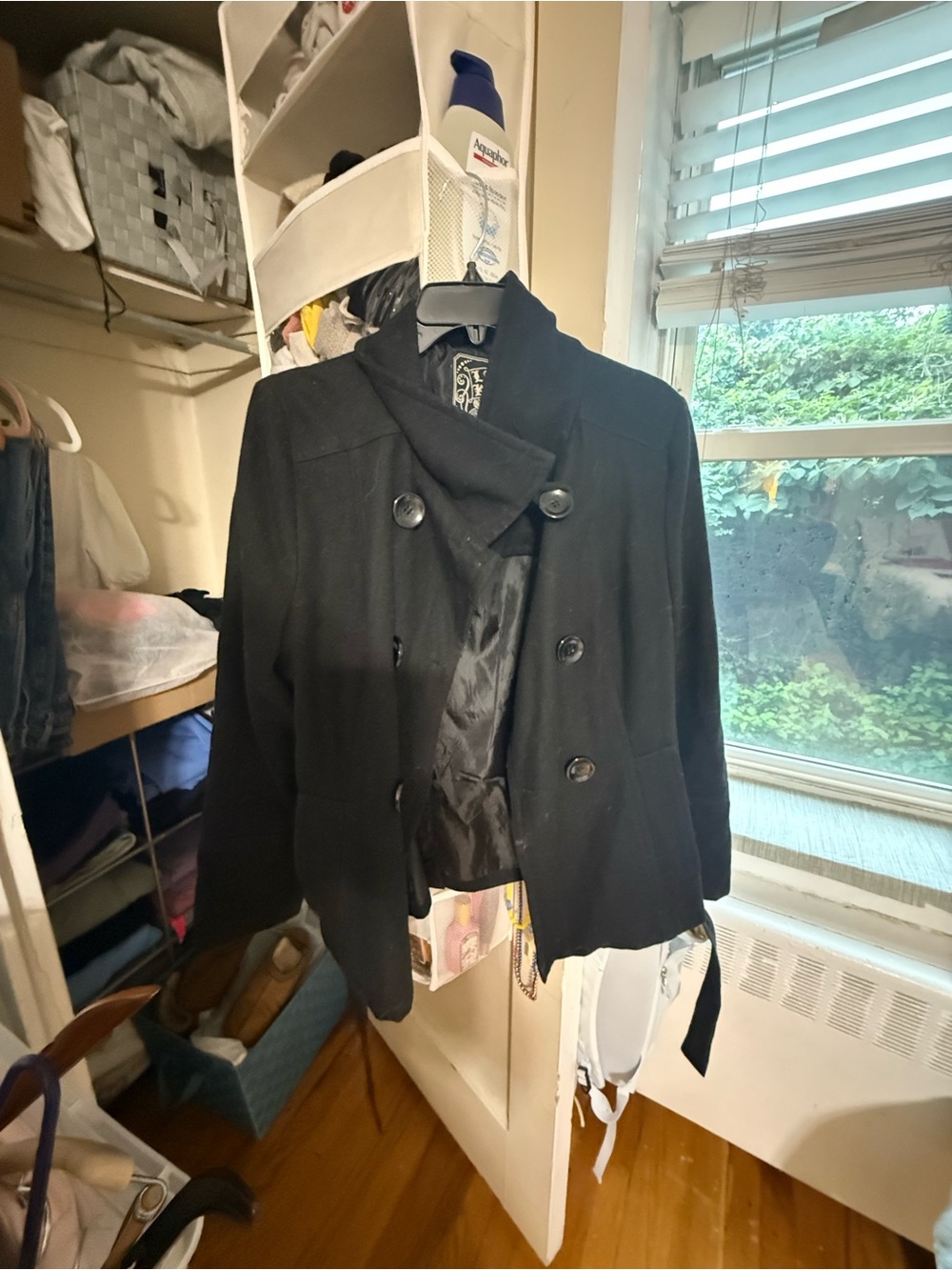 last kiss Black Double-Breasted Peacoat with Wide Collar